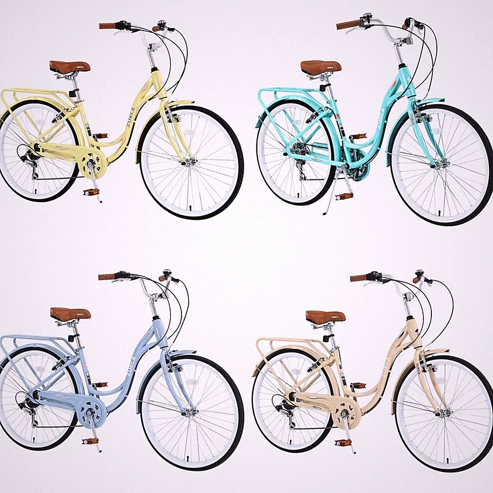 24" 7-Speed Ladies Comfort Bike Steel Frame Dual V-Brakes Urban Commuter Bicycle