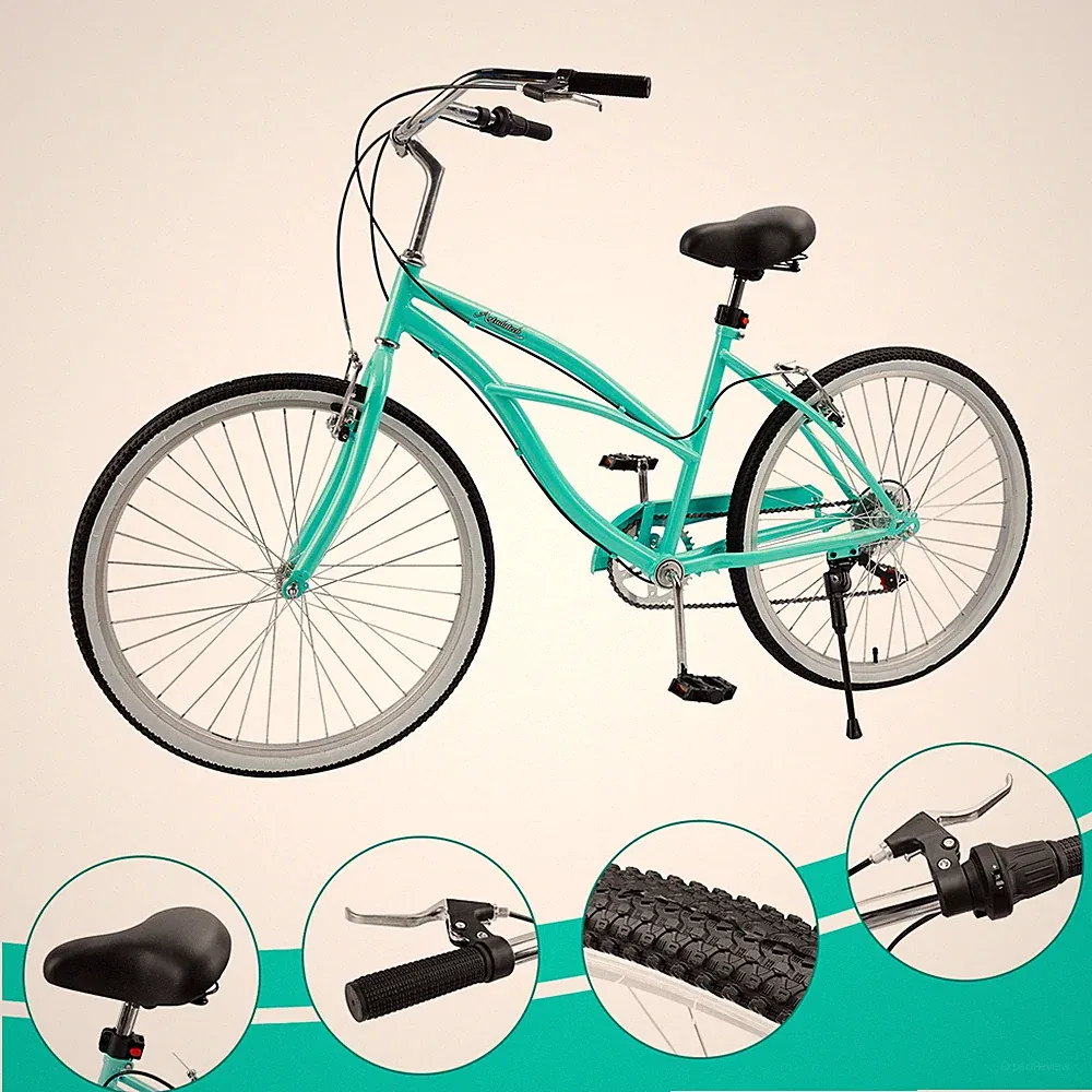 26 Inches 7 Speed Women's Bicycle Girl's Urban Lady Beach Cruiser Bike Green