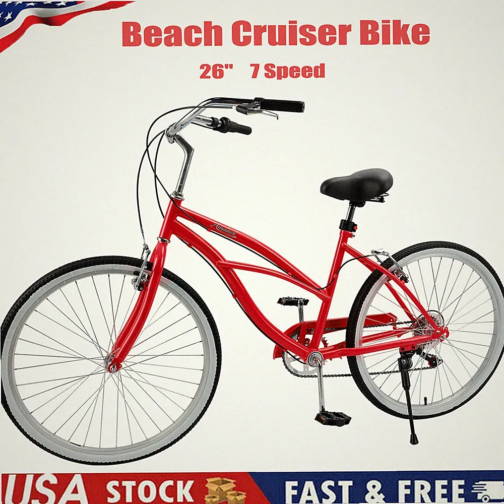 26 Inches 7 Speed Women's Bicycle Girl's Urban Lady Beach Cruiser Bike Red U