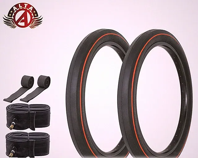ALTA BICYCLE SCHWINN STYLE SLICK WIDE TREAD TIRE 20 x 2.125 BLACK W/ RED LINE.