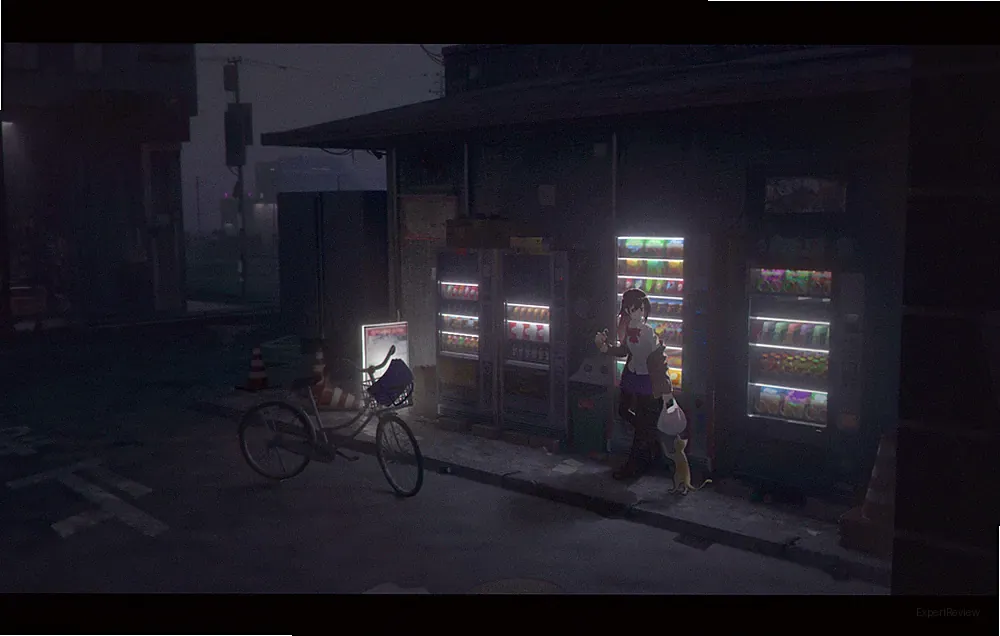 Anime girls dark night urban city bicycle playmat gaming mat