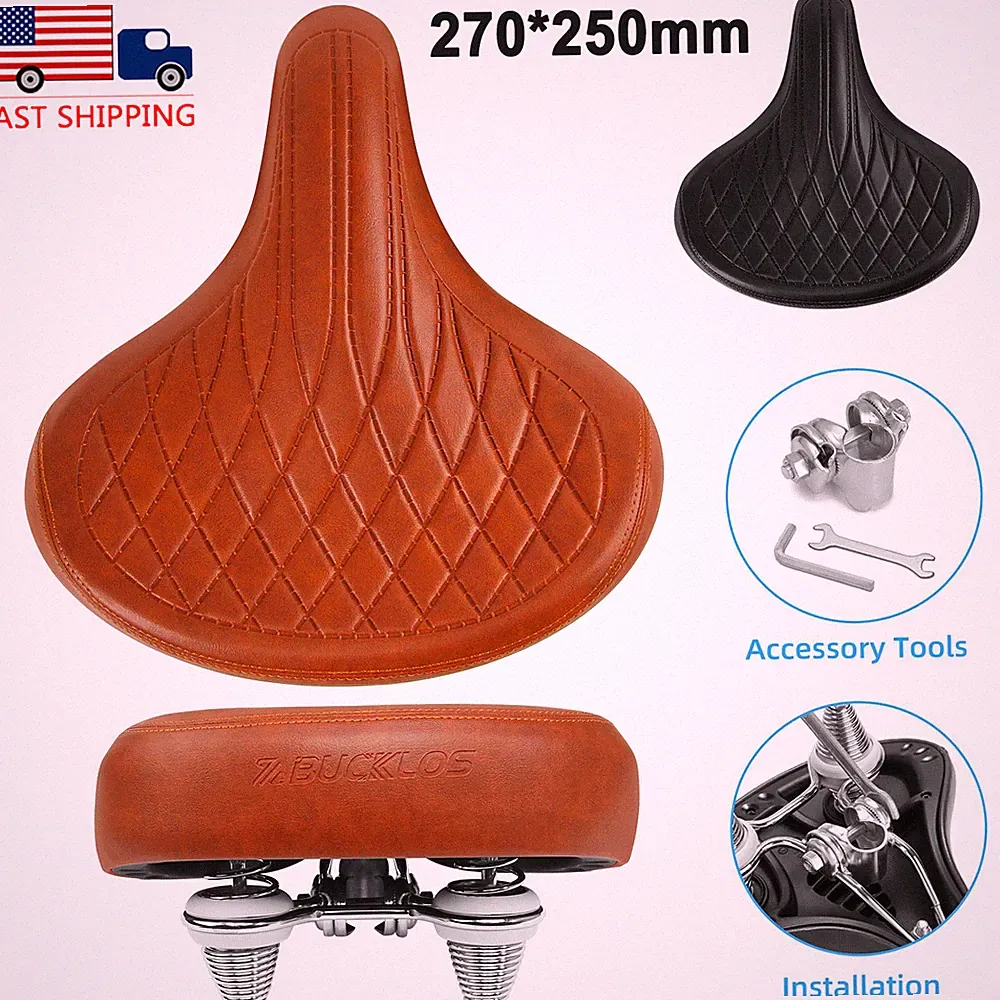 BUCKLOS Wide Big Bum Saddle Cruise Bike Comfort Seat Retro MTB Road Sporty Pad
