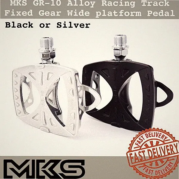 MKS GR-10 Racing Track Fixed Gear Wide platform Alloy Bike Pedal - Black/Silver