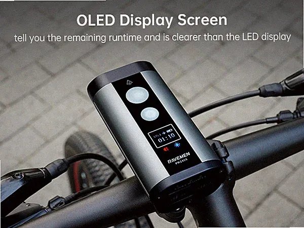 RAVEMEN PR2400 Bike Front Light OLED Bicycle Head Lights Rechargeable Wireless