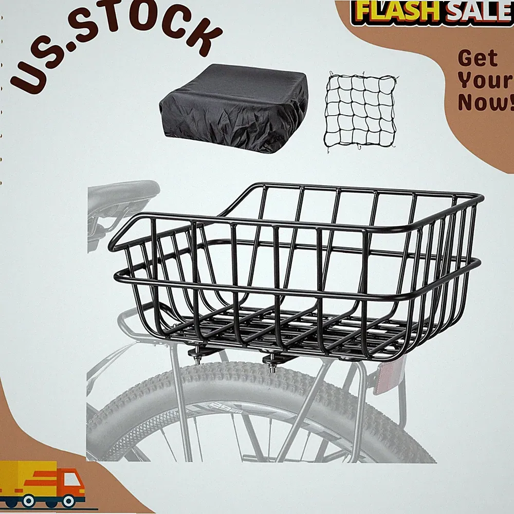 Rear Bike Basket Bicycle Rear Basket with Cargo Net Waterproof Cover