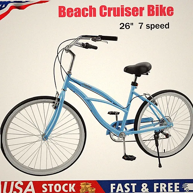 Urban Lady Girl's Bicycle Women's Beach Cruiser Bike 26 Inches 7 Speed Blue U