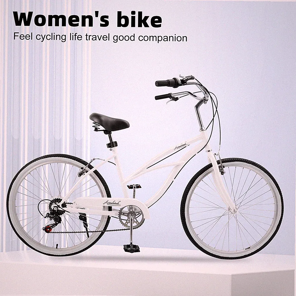 Urban Lady Girl's Bicycle Women's Beach Cruiser Bike 26 Inches 7 Speed White